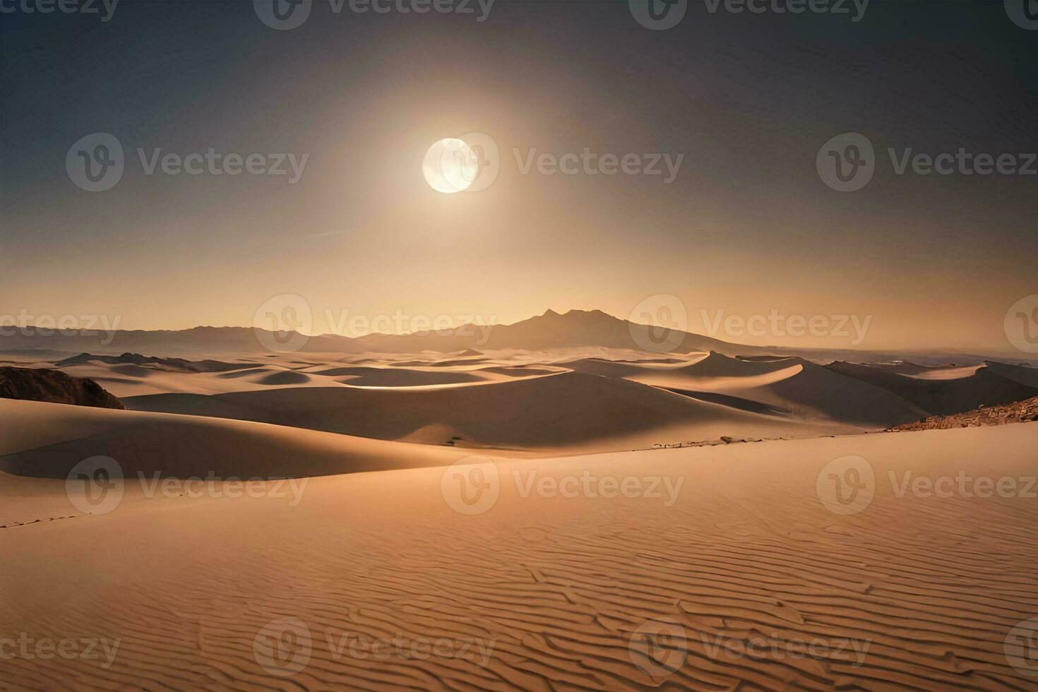 Moon ground with sunset desert. Generative ai. photo