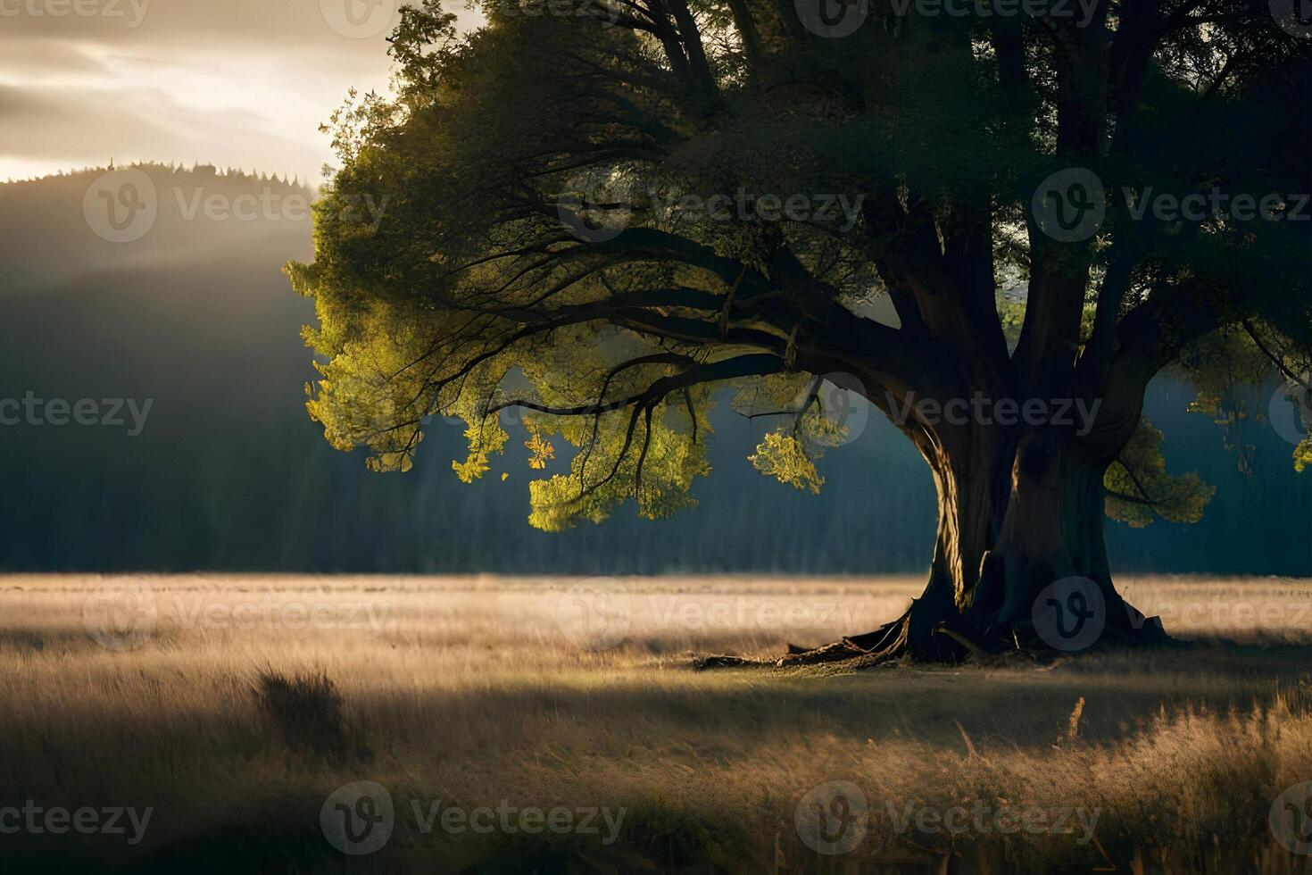 The stunning landscape of the ancient trees. Generative ai. photo