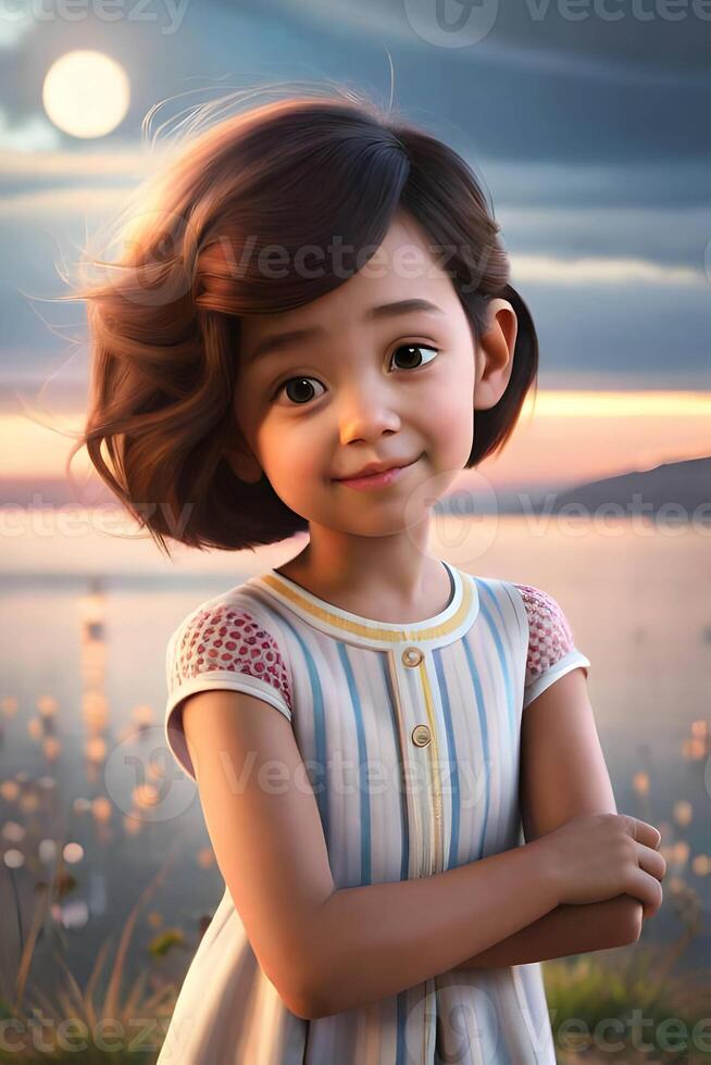 3d pixar style little girl octane render. Generative ai. photo