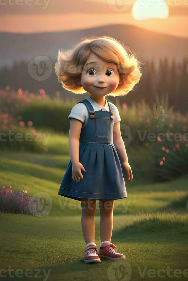 3d pixar style little girl octane render. Generative ai. photo