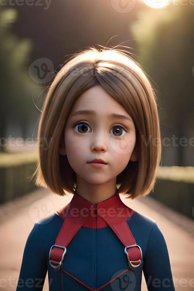 3d pixar style little girl octane render. . photo