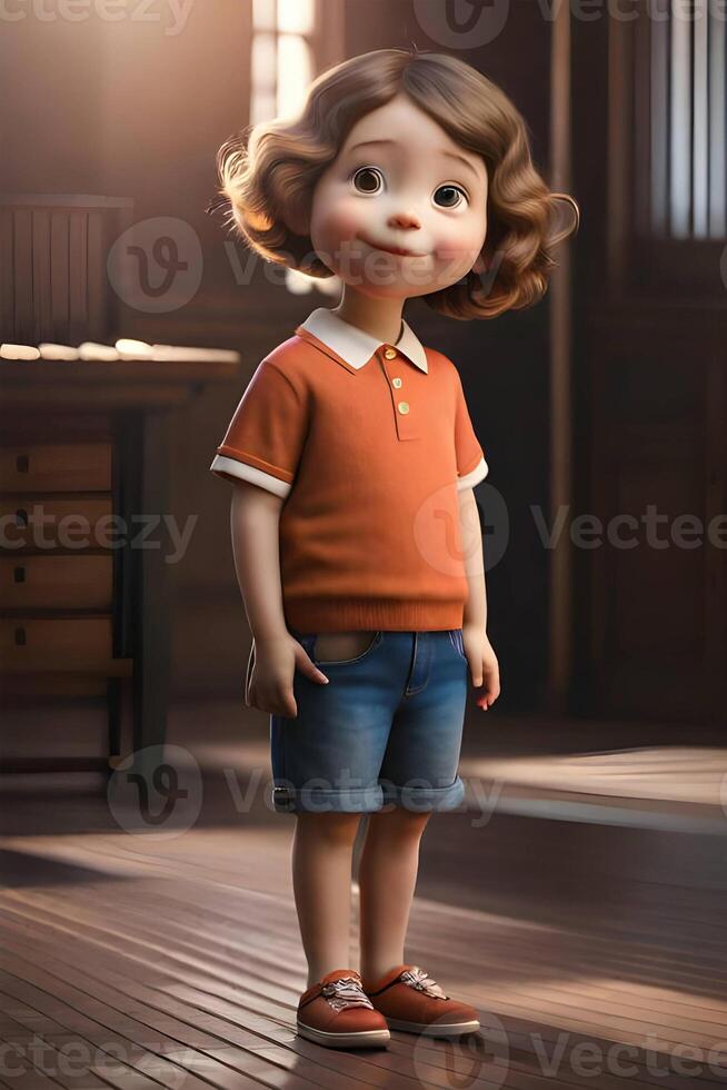 3d pixar estilo pequeño niña octano prestar. generativo ai. foto