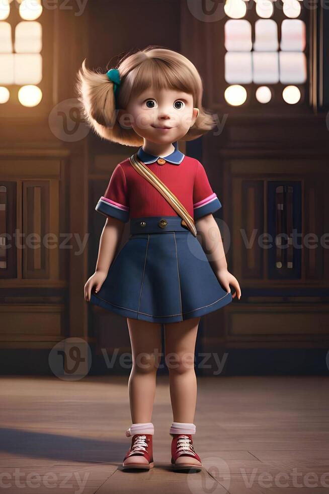 3d pixar estilo pequeño niña octano prestar. generativo ai. foto