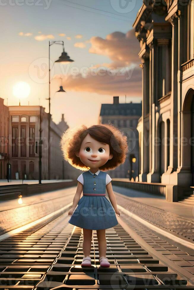 3d pixar style little girl octane render. Generative ai. photo