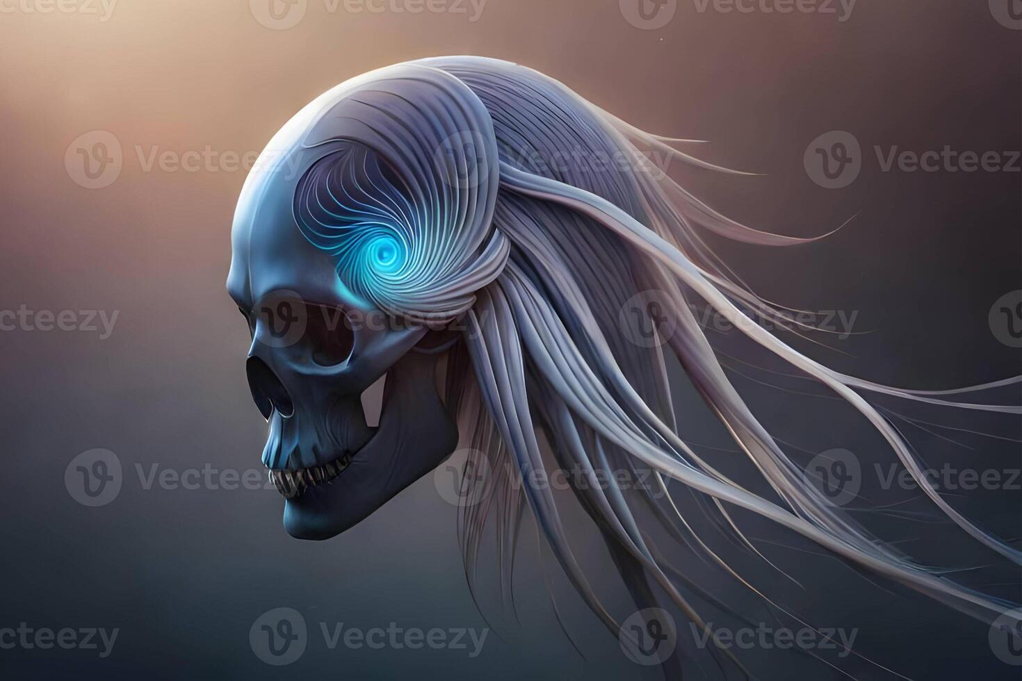 3d human thorax orchid skull on black background. photo