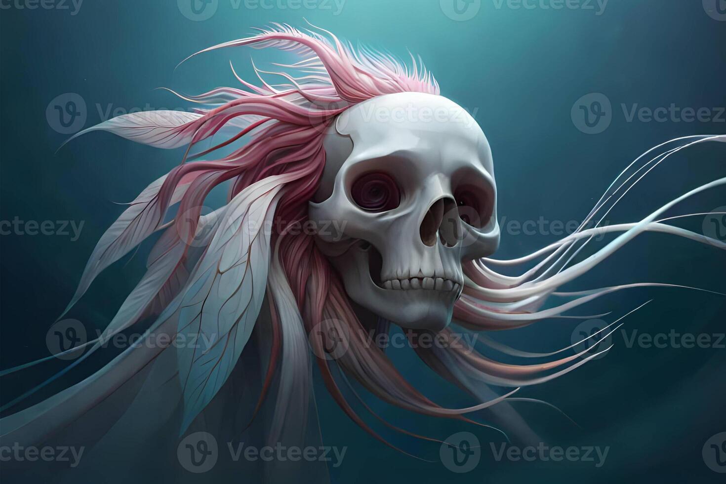 3d human thorax orchid skull on black background. photo