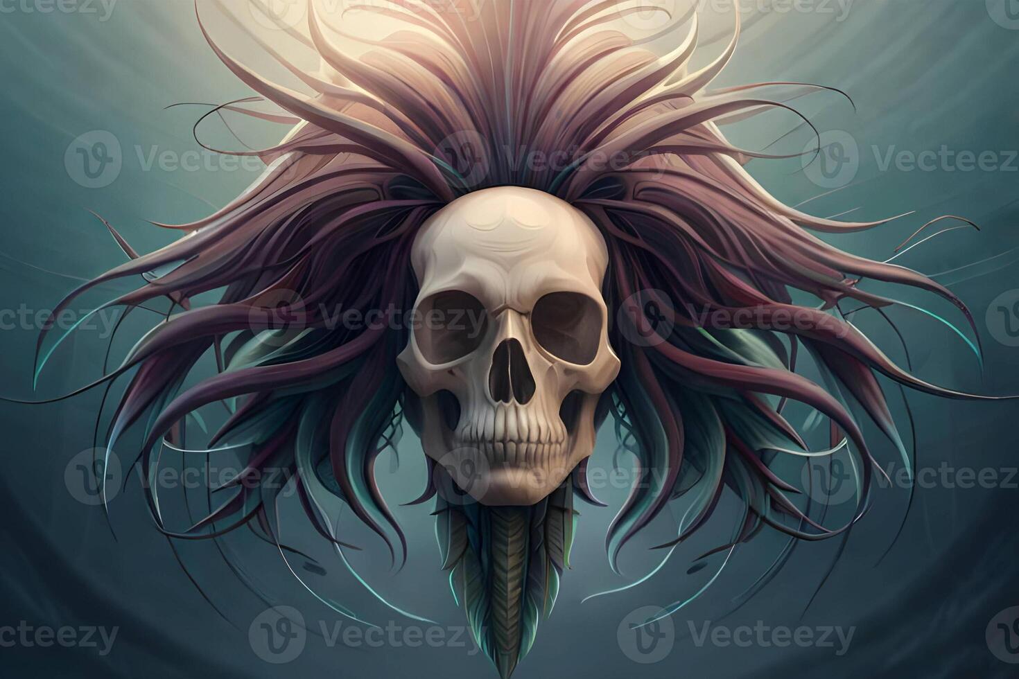 3d human thorax orchid skull on black background. photo