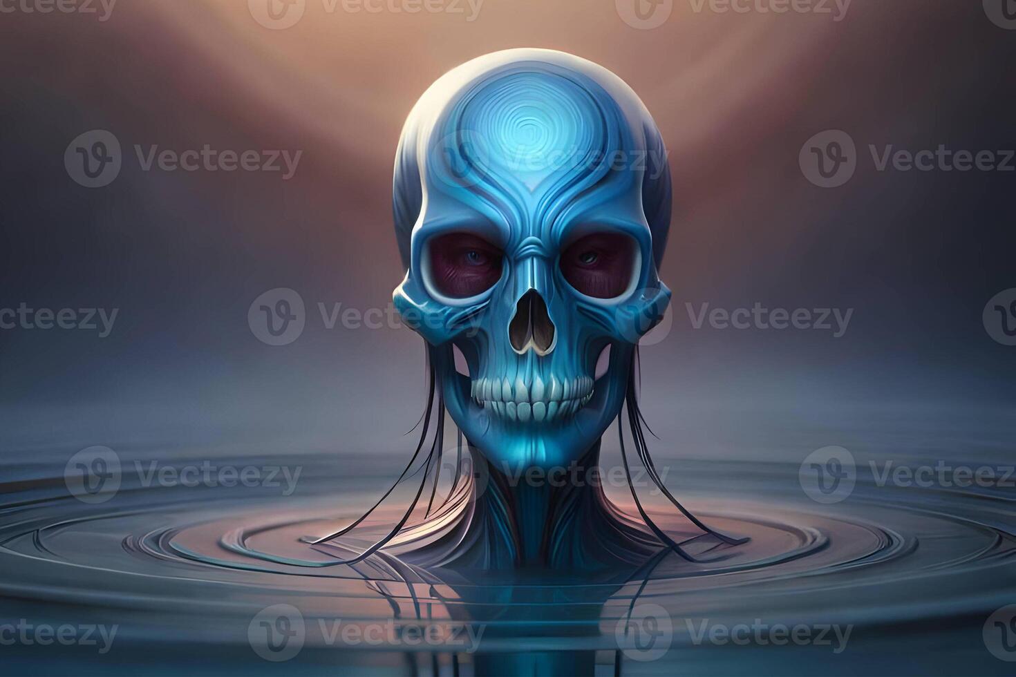 3d human thorax orchid skull on black background. photo
