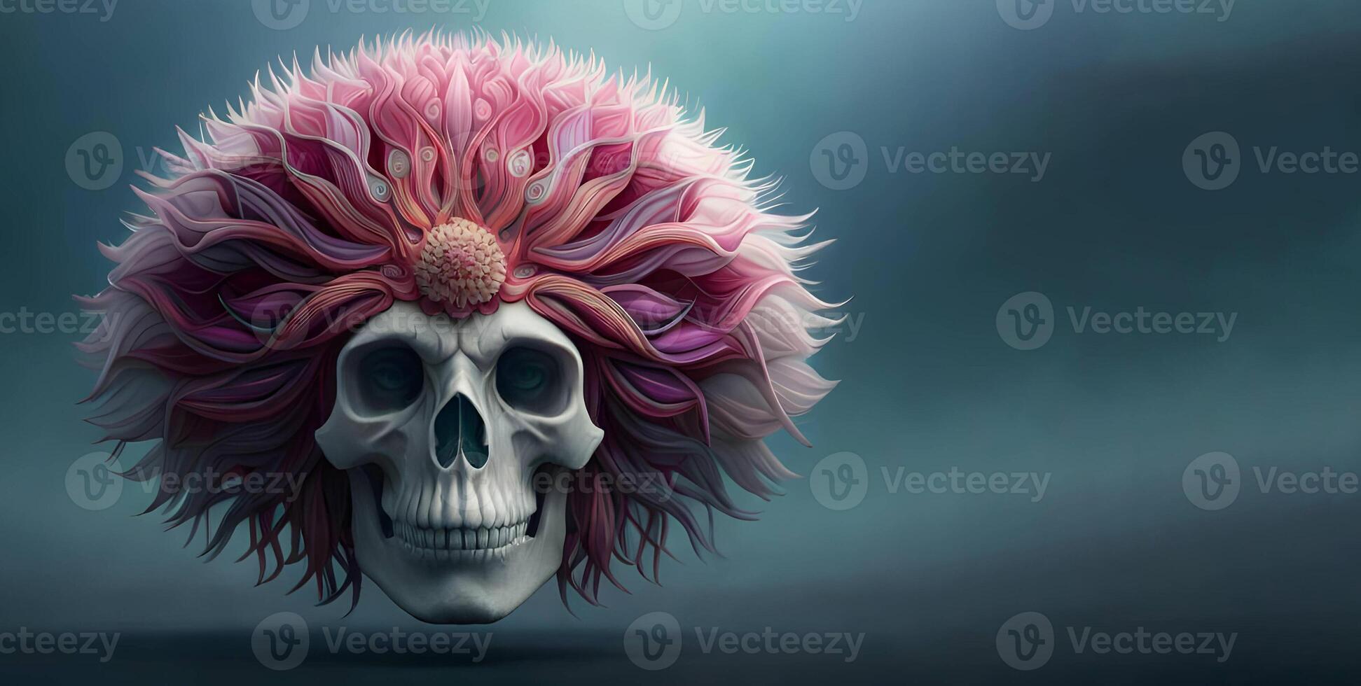 3d human thorax orchid skull on black background. photo