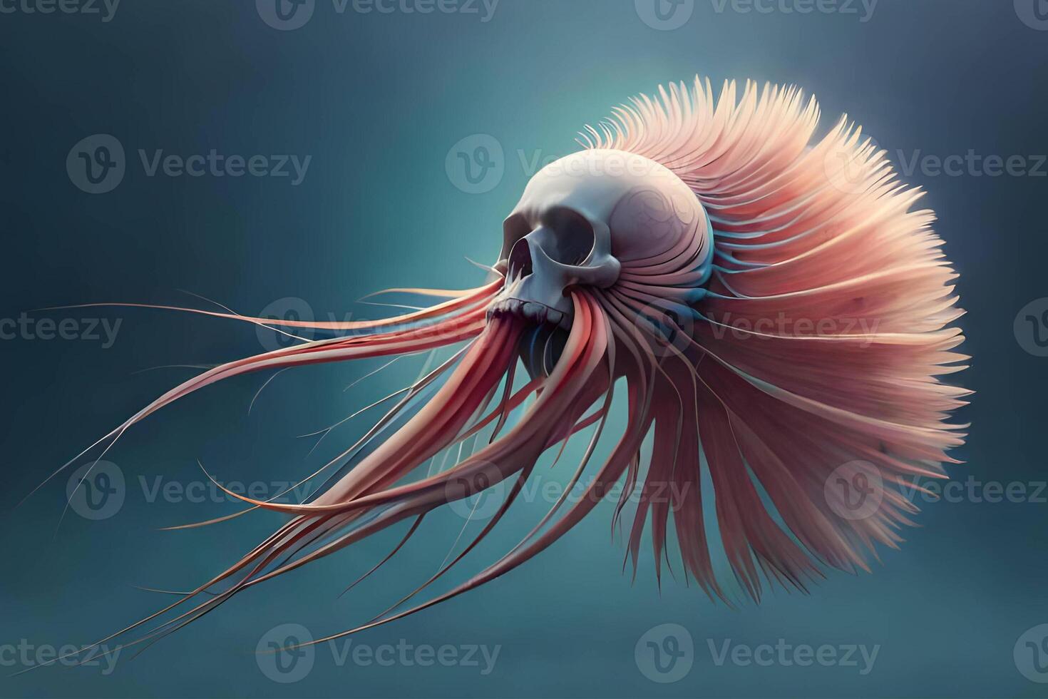 3d human thorax orchid skull on black background. photo