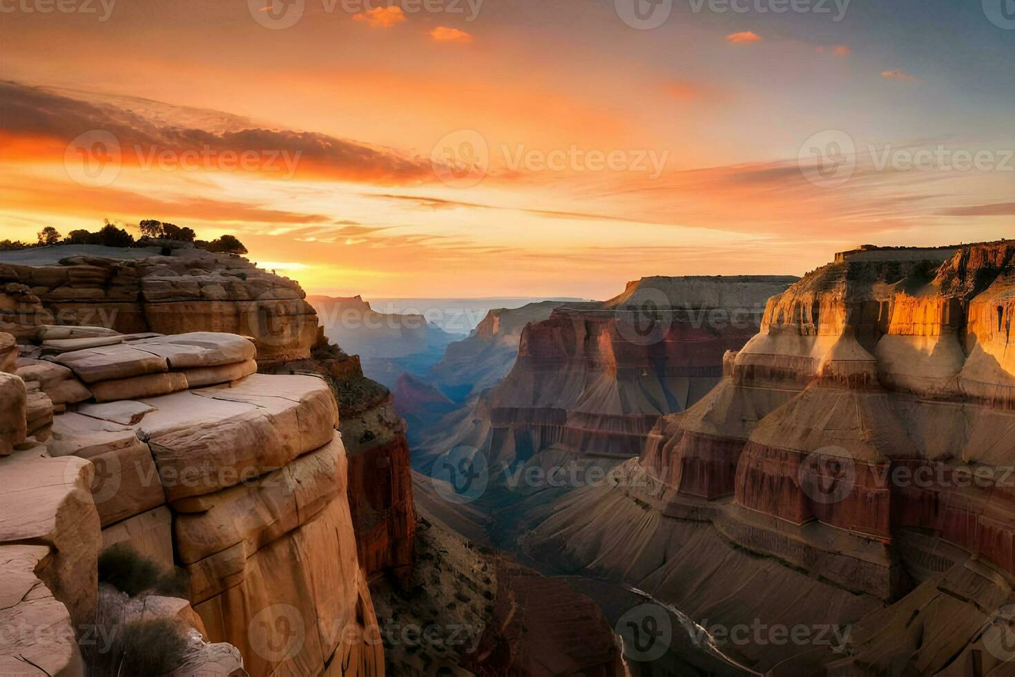 Golden grand canyon photography with sunset. Generative ai. photo