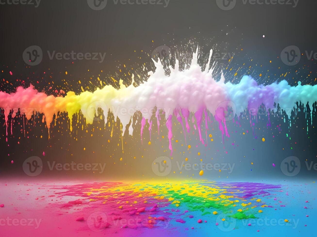 holi paint color powder explosion isolated white wide panorama background. Generative ai. photo