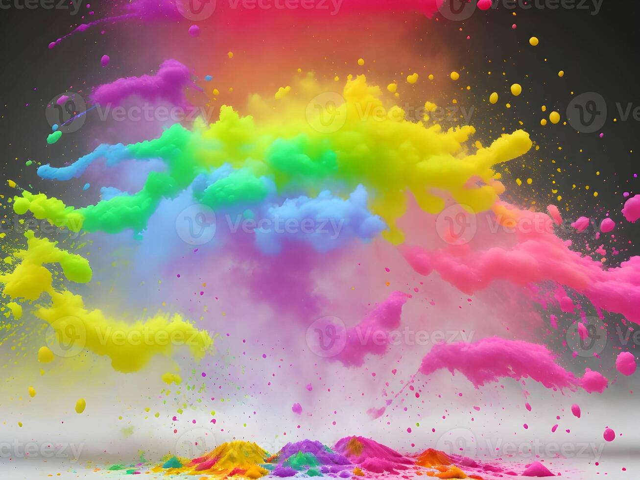holi paint color powder explosion isolated white wide panorama background. . photo