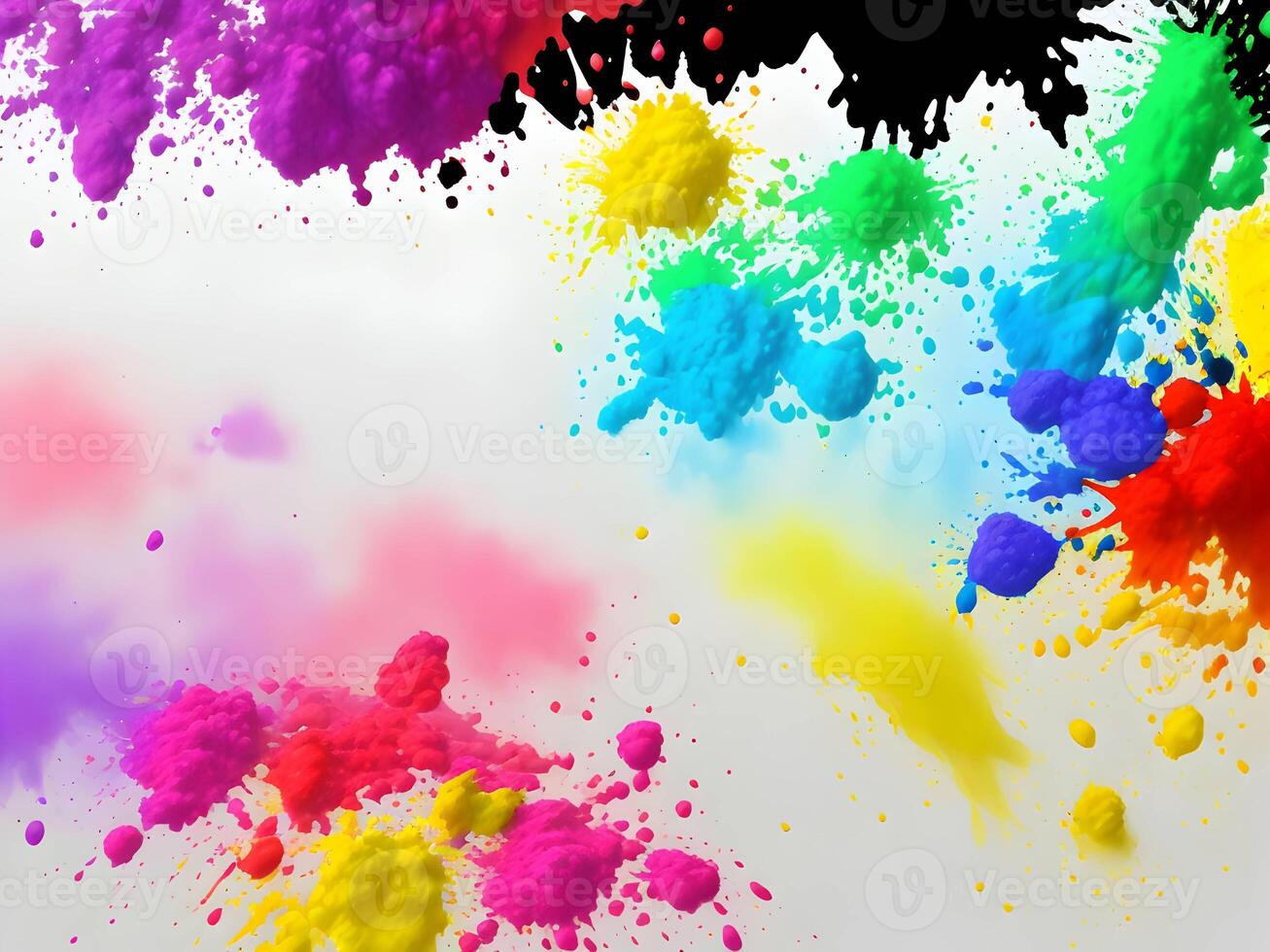 holi paint color powder explosion isolated white wide panorama background. . photo