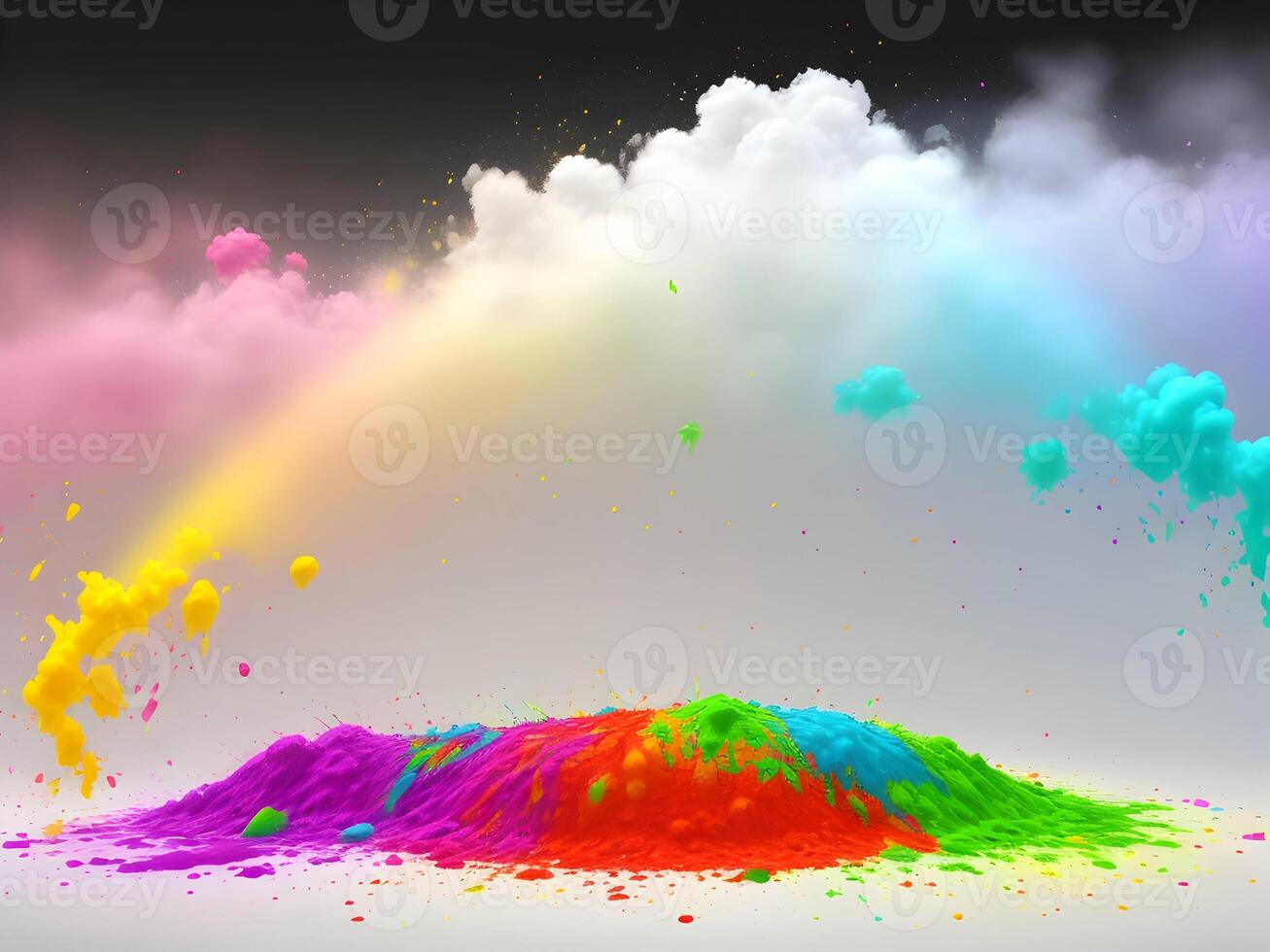 holi paint color powder explosion isolated white wide panorama background. . photo