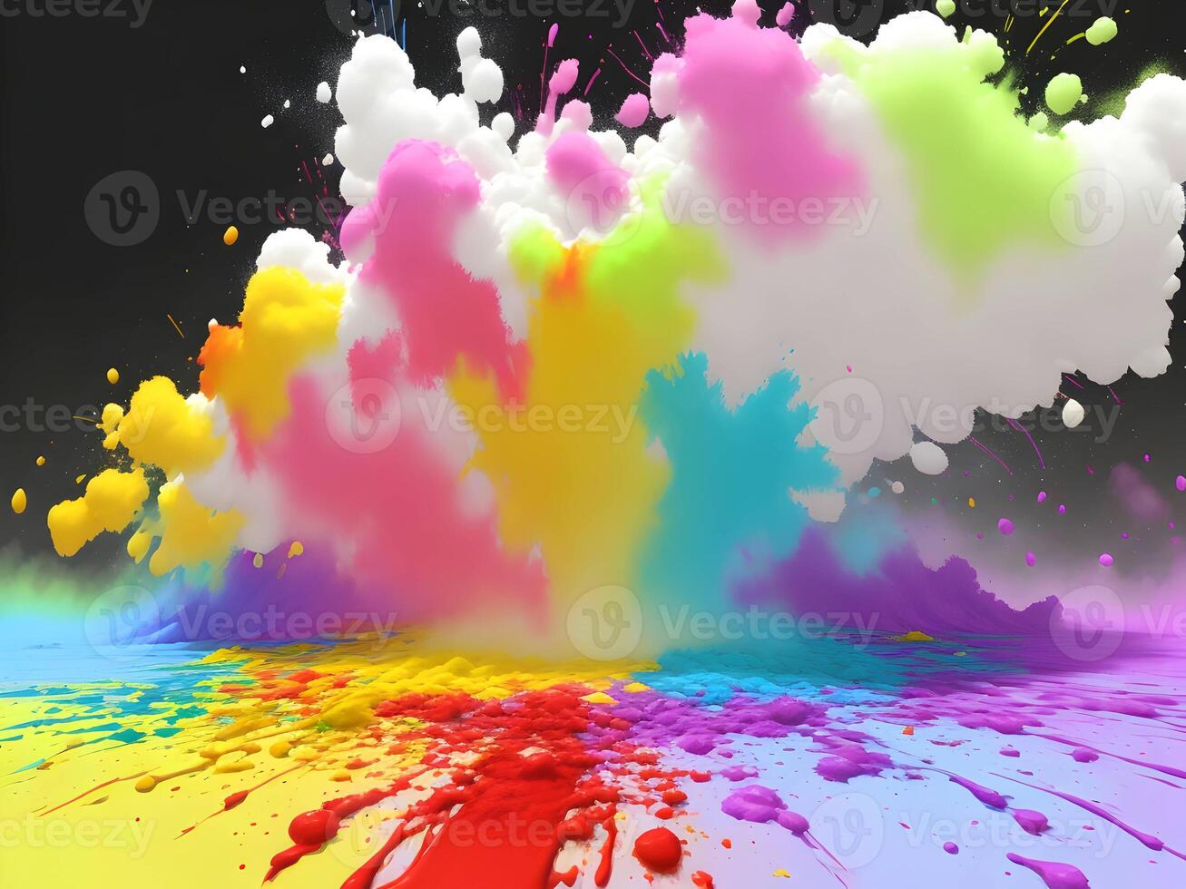 holi paint color powder explosion isolated white wide panorama background. Generative ai. photo