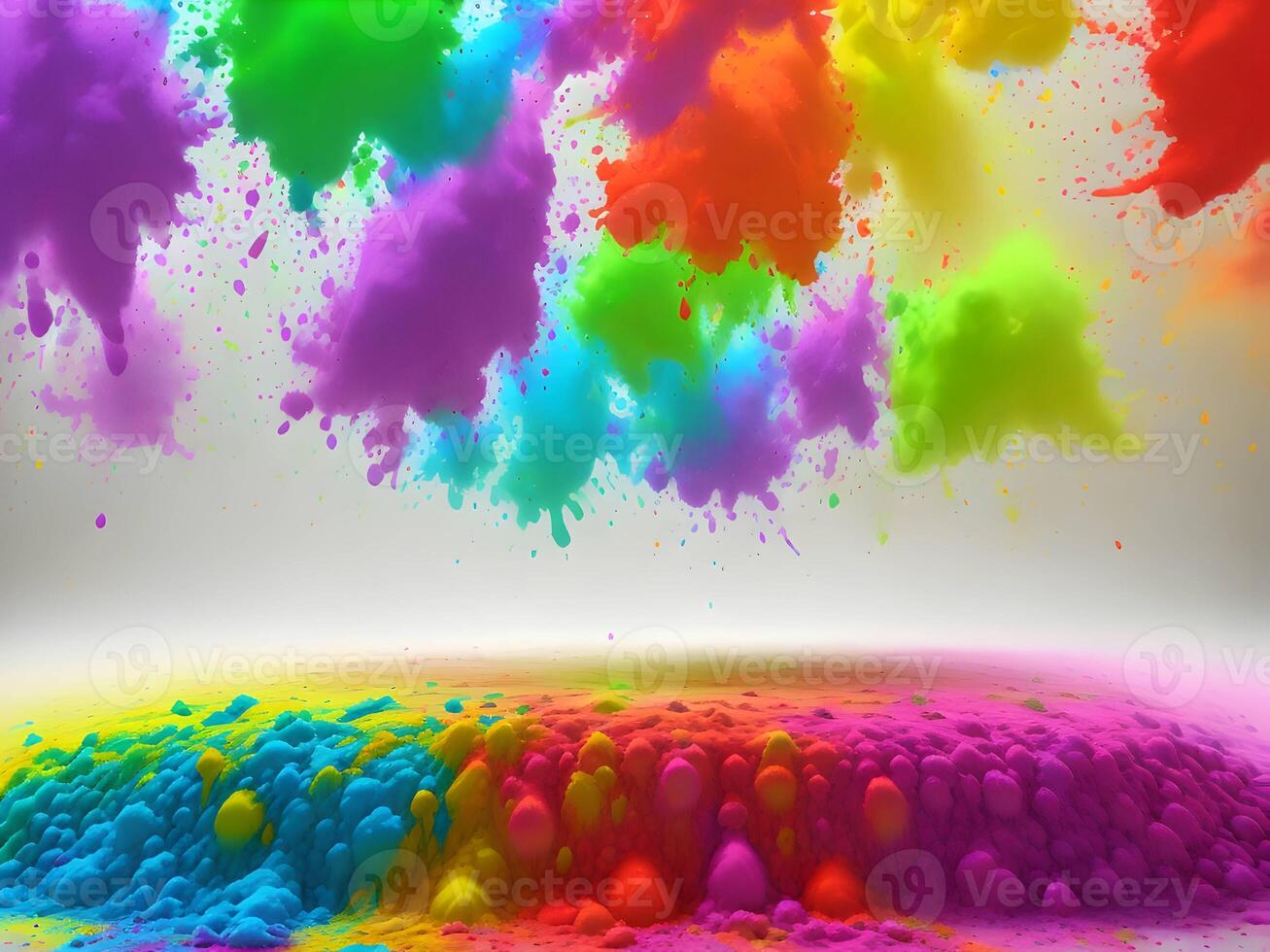 holi paint color powder explosion isolated white wide panorama background. . photo