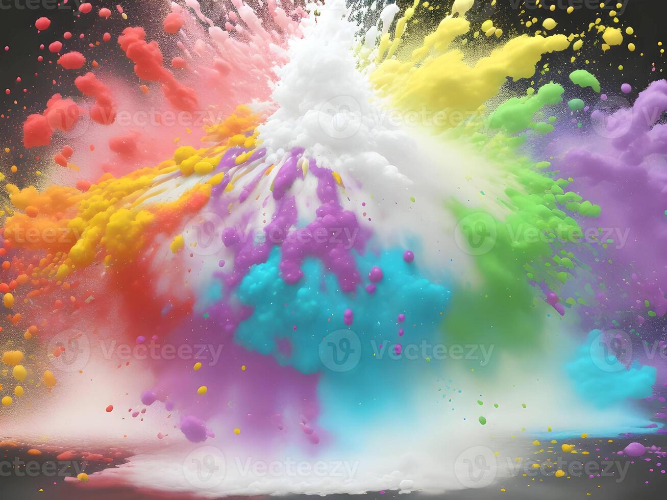 holi paint color powder explosion isolated white wide panorama background. Generative ai. photo