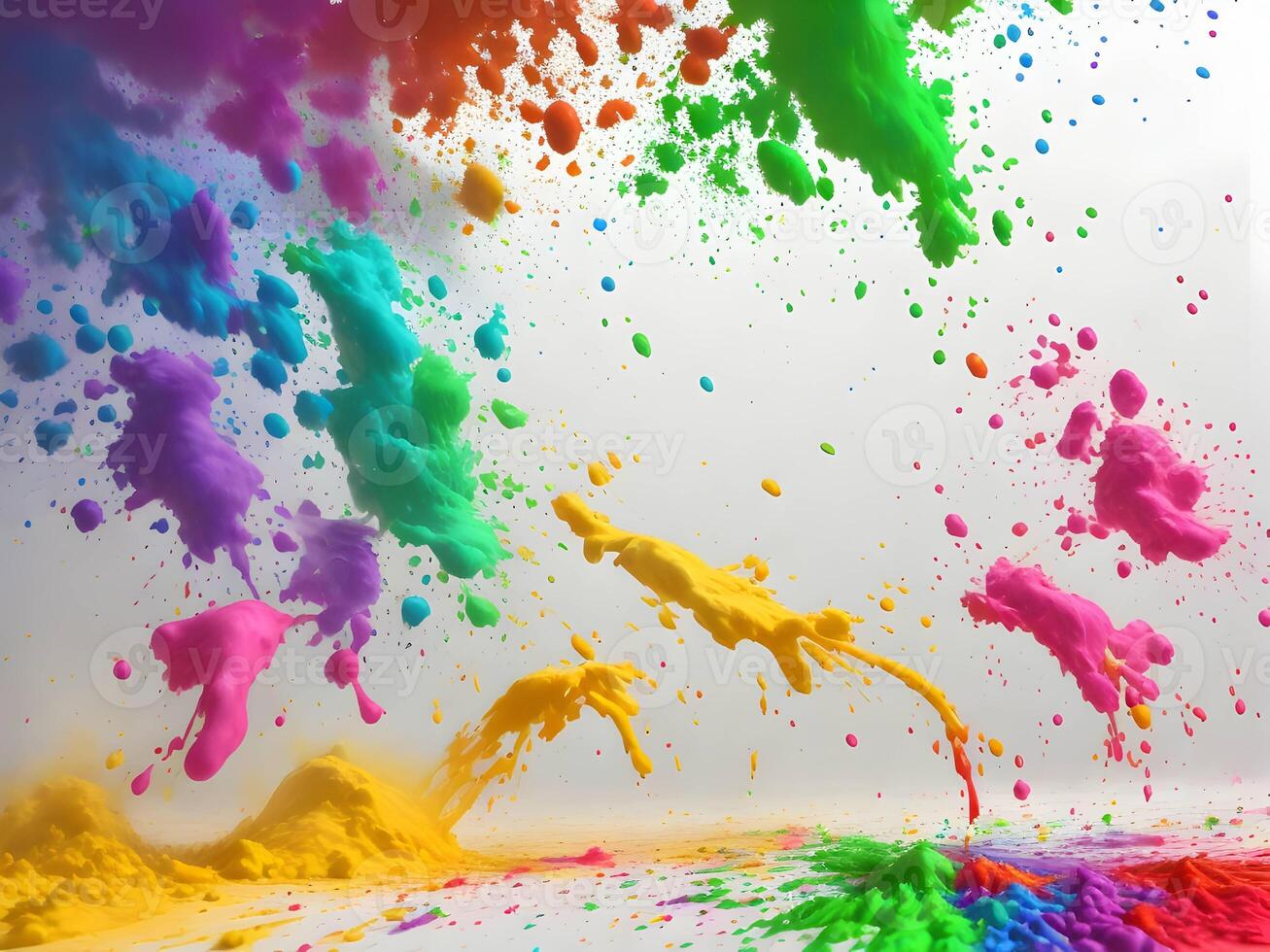 holi paint color powder explosion isolated white wide panorama background. Generative ai. photo