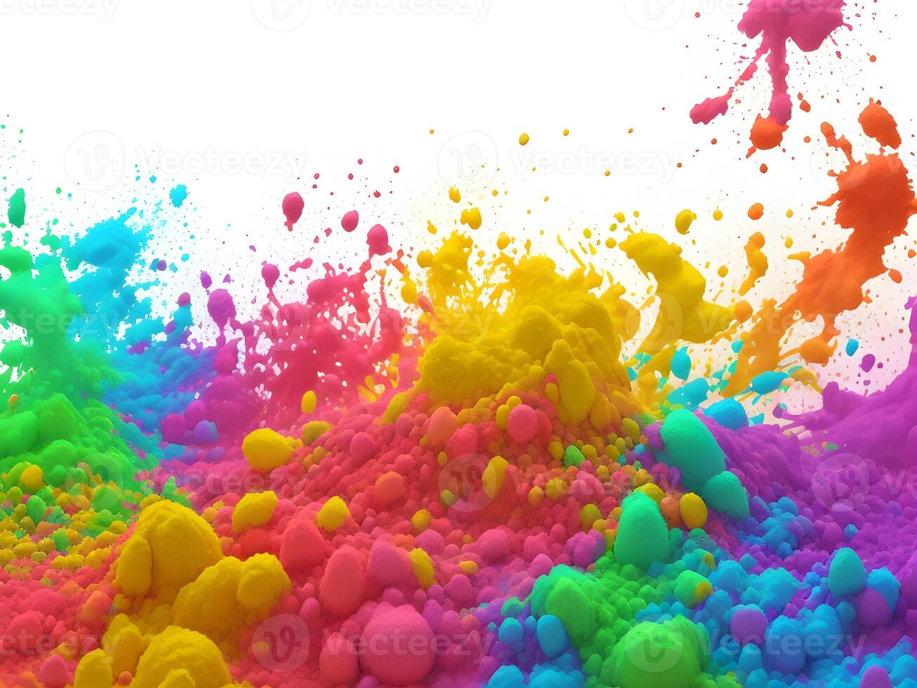 holi paint color powder explosion isolated white wide panorama background. . photo