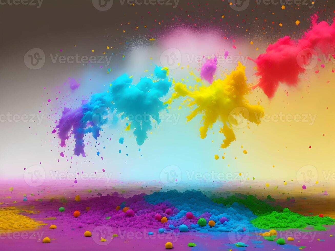 holi paint color powder explosion isolated white wide panorama background. Generative ai. photo