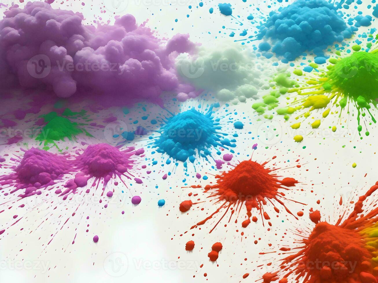 holi paint color powder explosion isolated white wide panorama background. Generative ai. photo