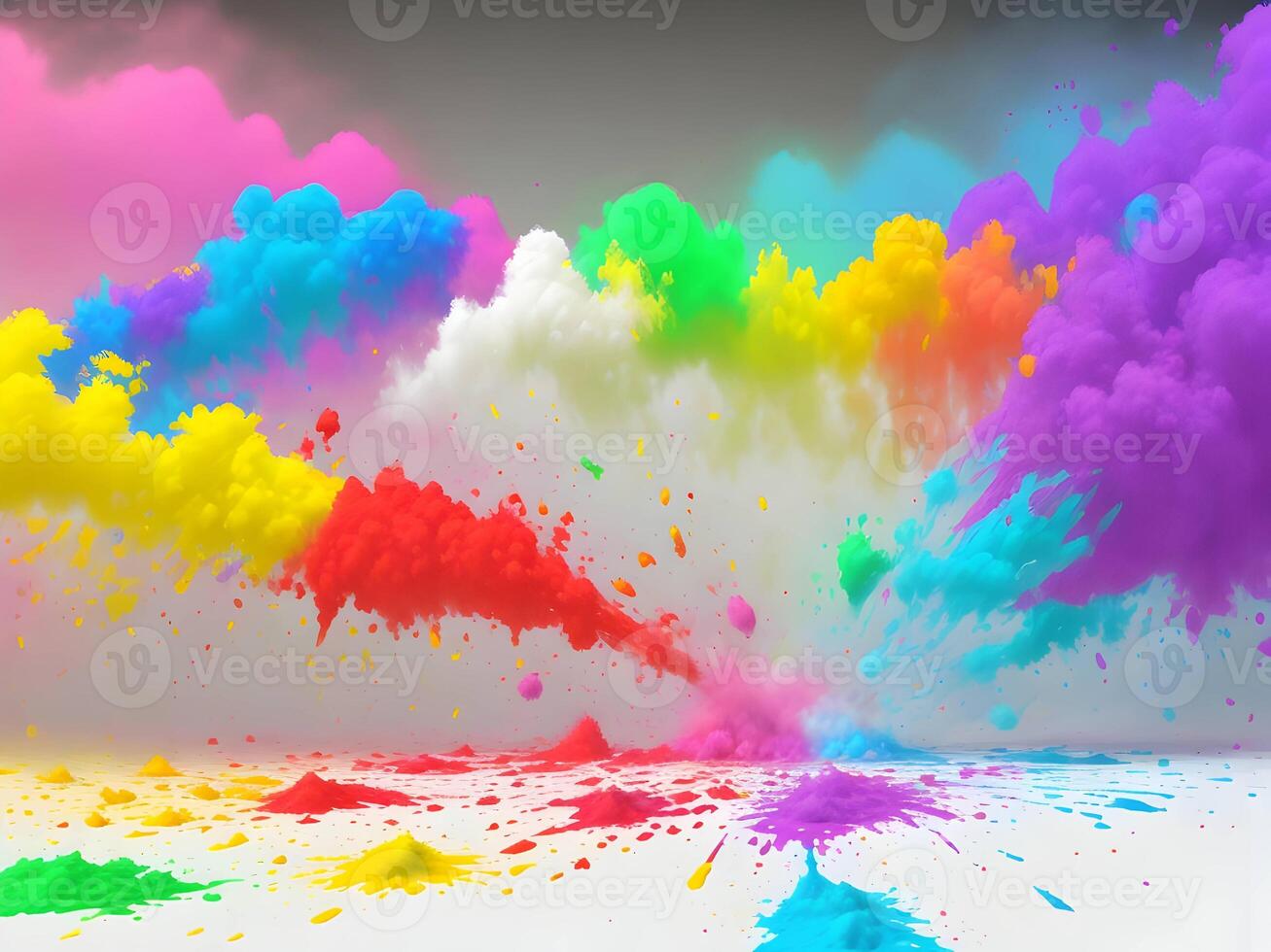 holi paint color powder explosion isolated white wide panorama background. . photo