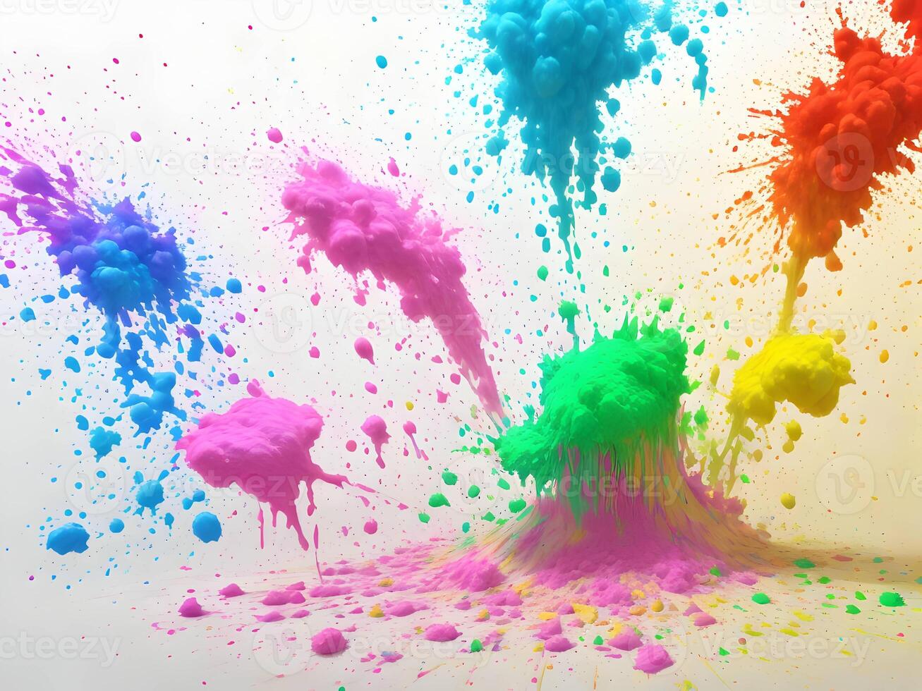 holi paint color powder explosion isolated white wide panorama background. Generative ai. photo