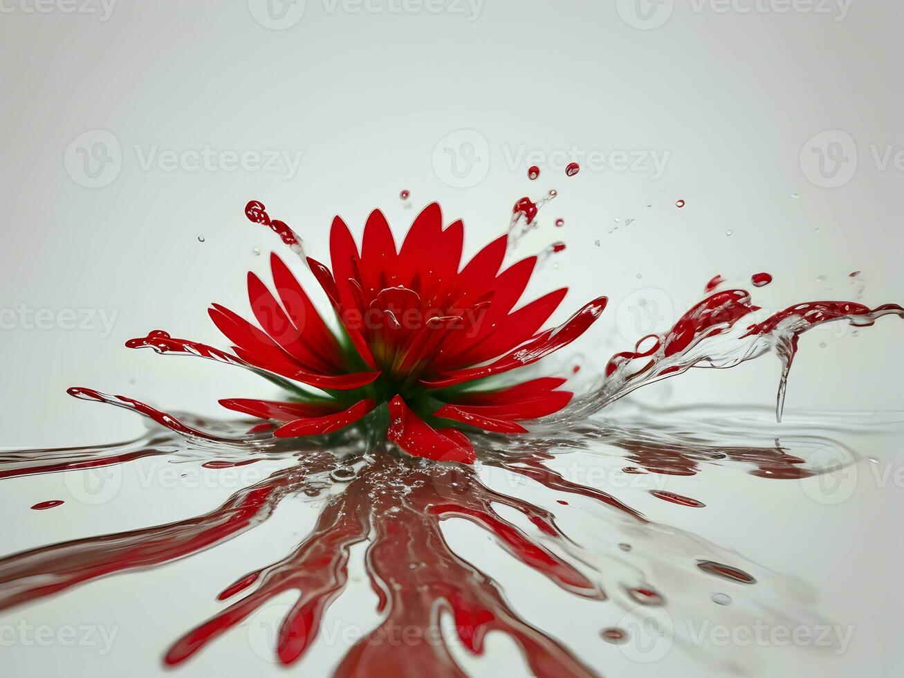 a beautiful flower splashing into cold water isolated on white background. Generative ai photo