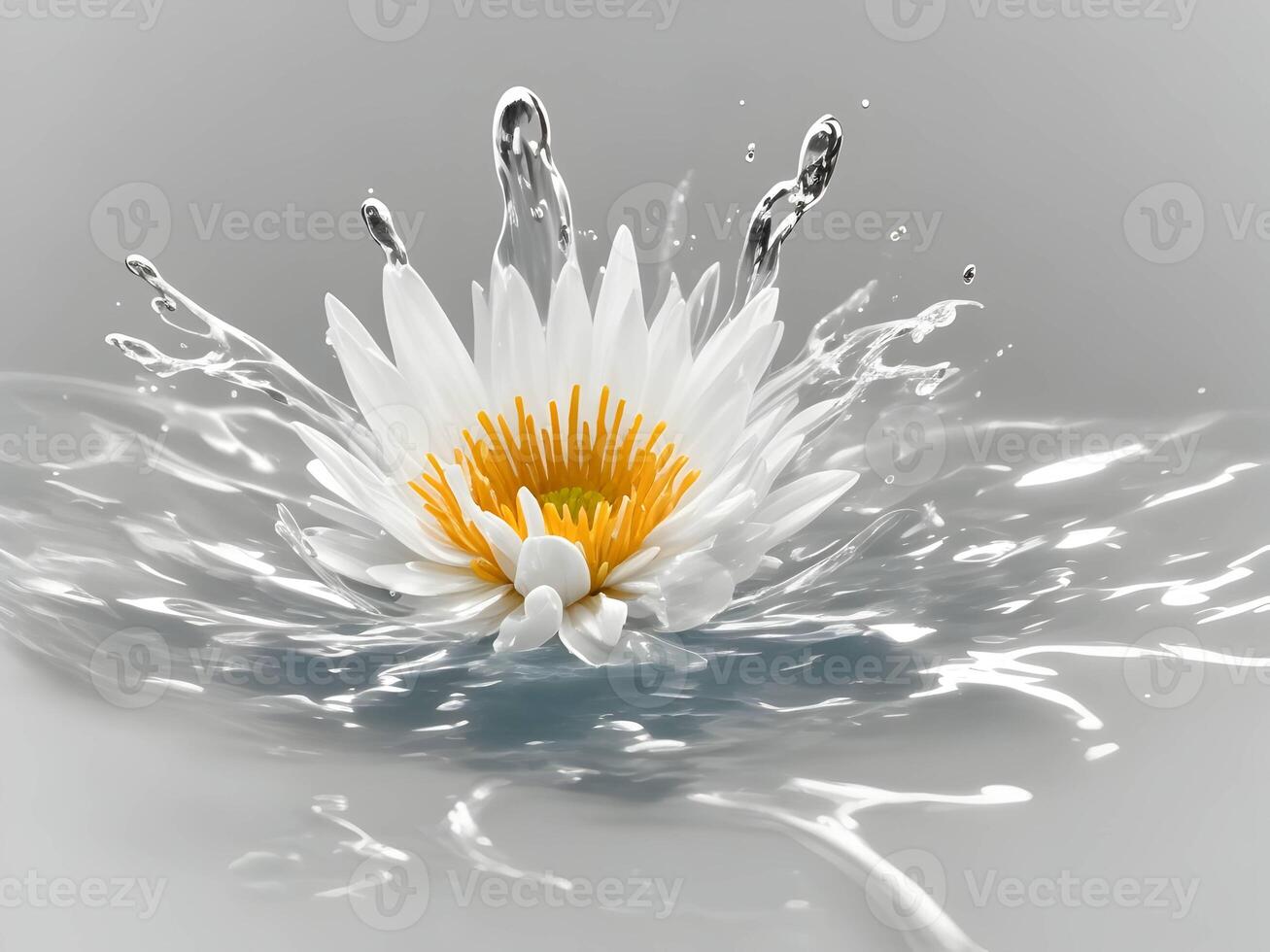 a beautiful flower splashing into cold water isolated on white background. photo