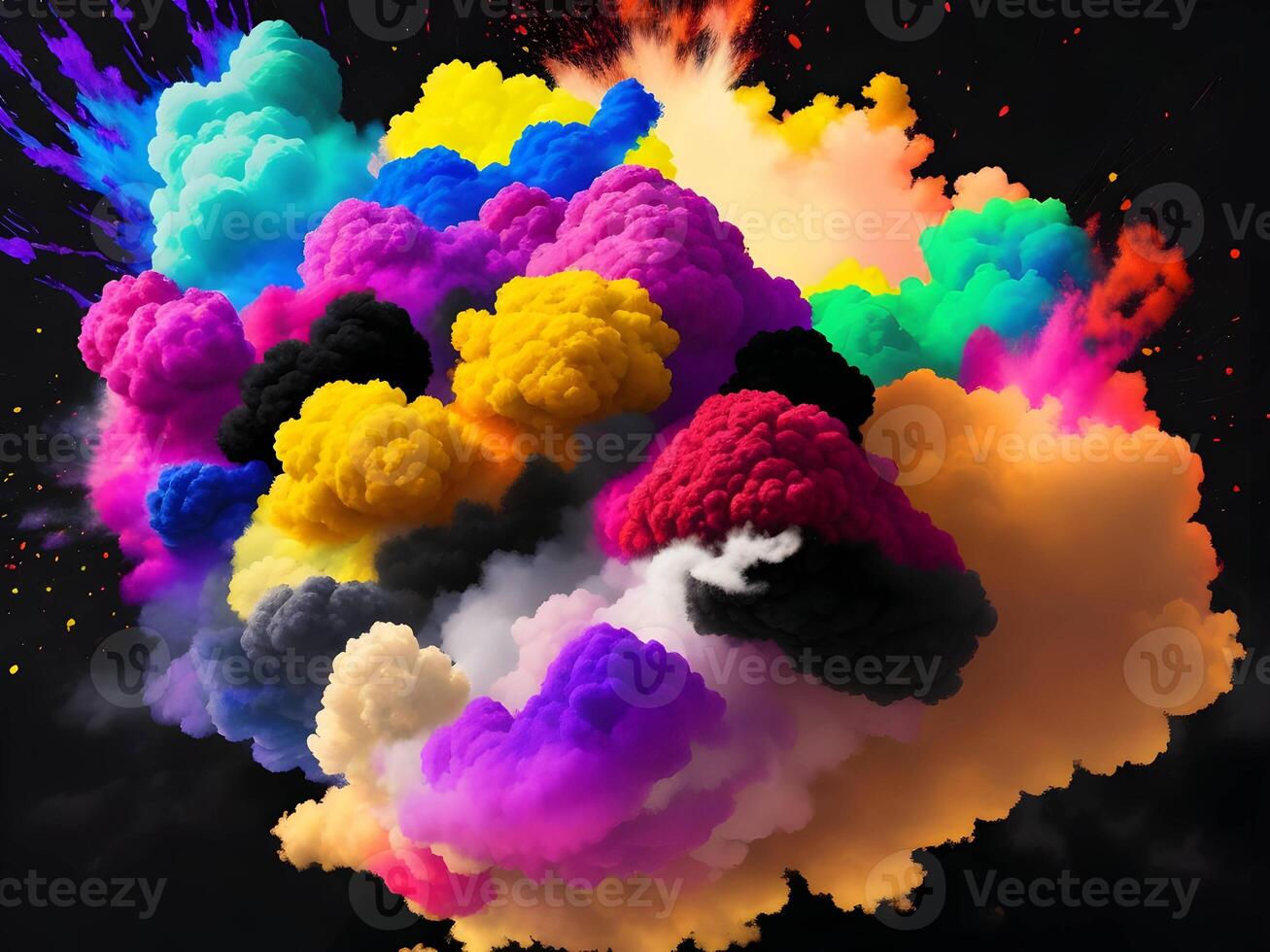 colorful explosions with clouds isolated on transparent background. . photo