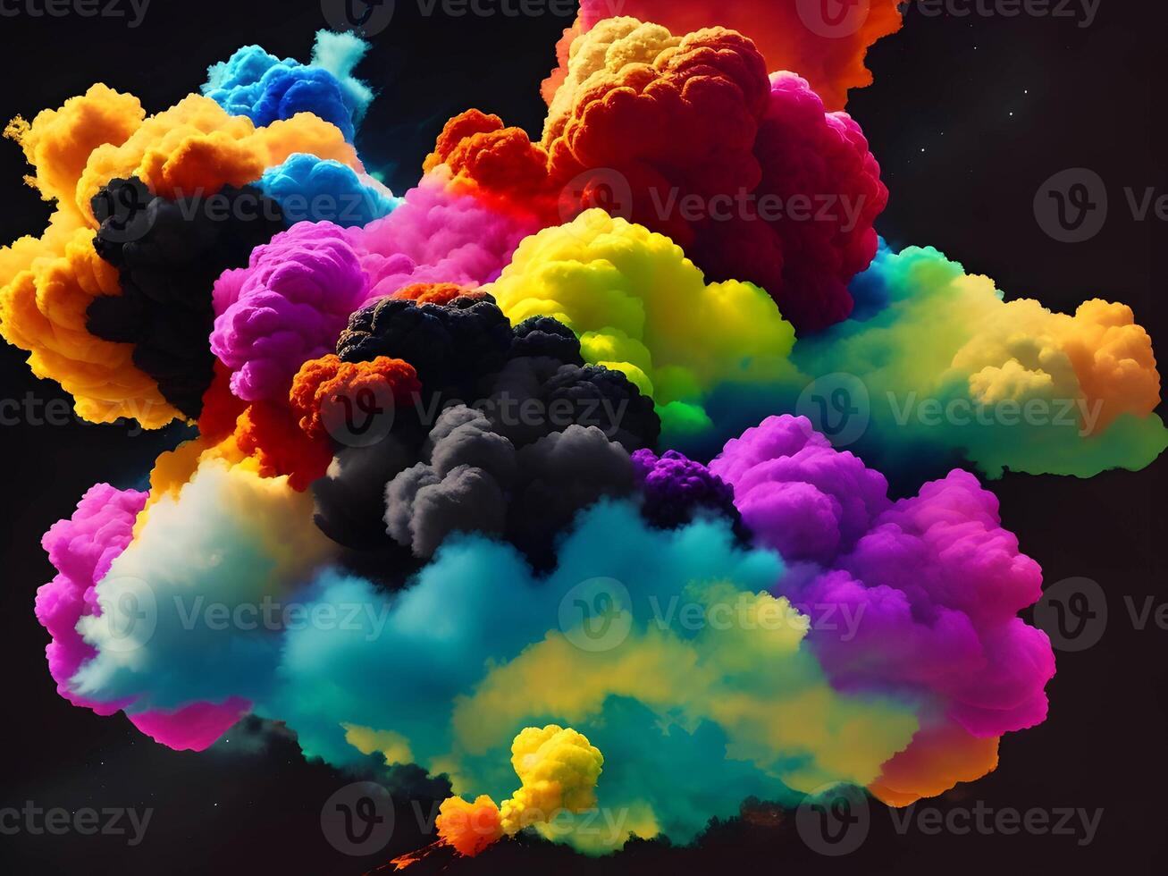 colorful explosions with clouds isolated on transparent background. . photo