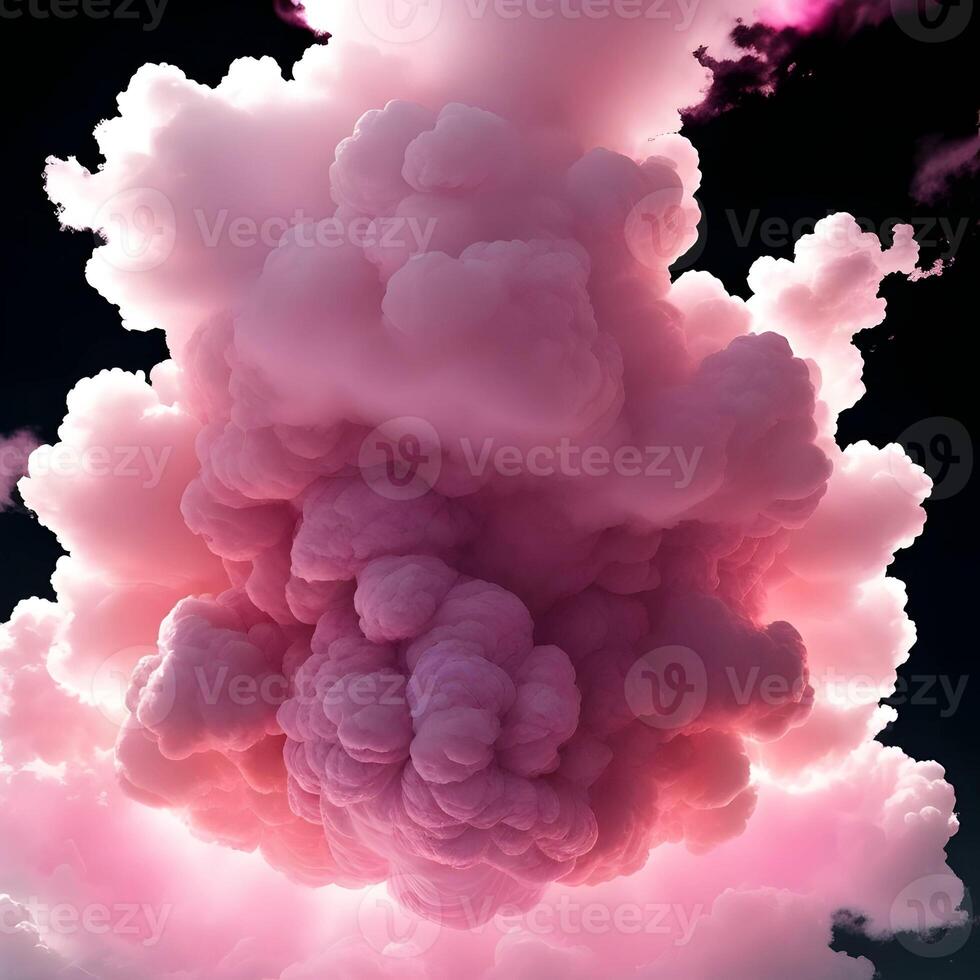 Pink bright clouds on dark background. . photo