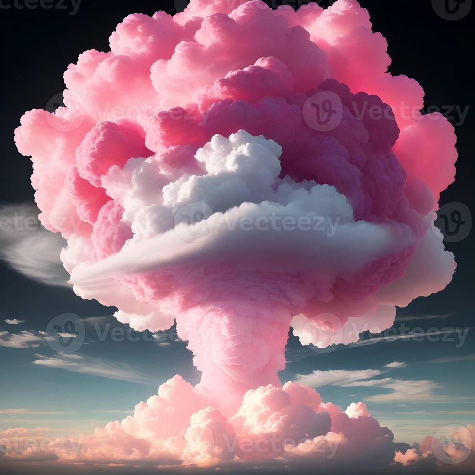 Pink bright clouds on dark background. . photo