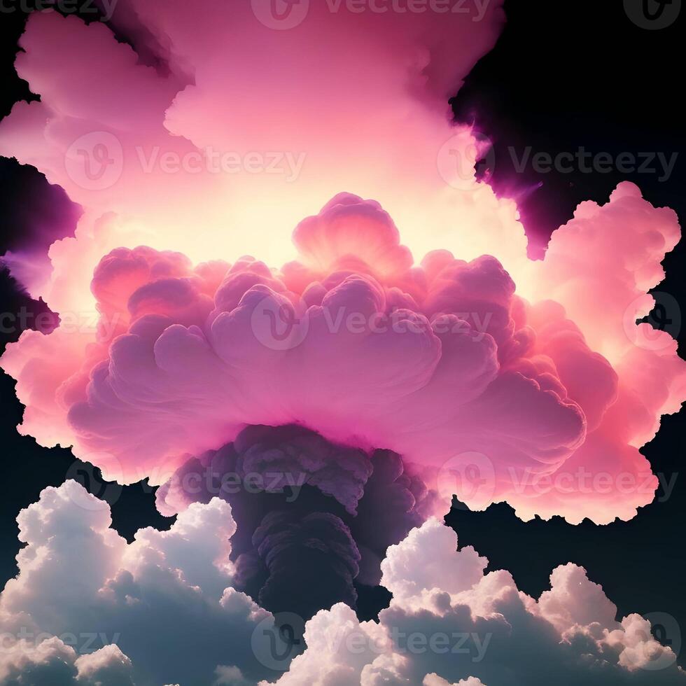Pink bright clouds on dark background. . photo