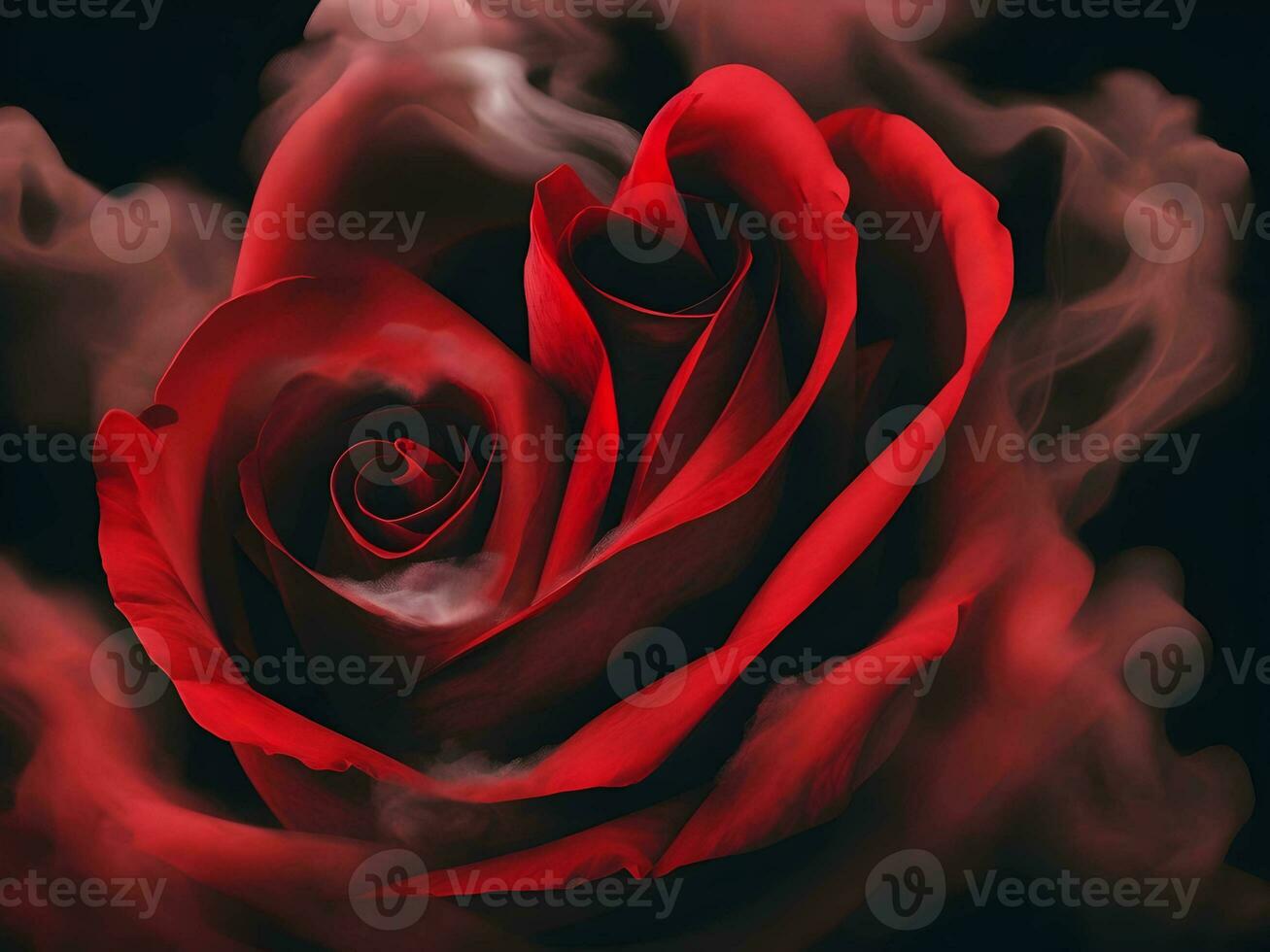 un rojo Rosa con fumar. generativo ai. foto