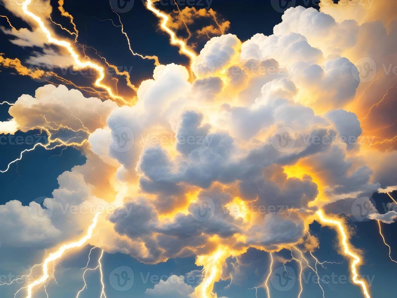 Colorful clouds with a lightning bolt thunder background design. Generative ai. photo