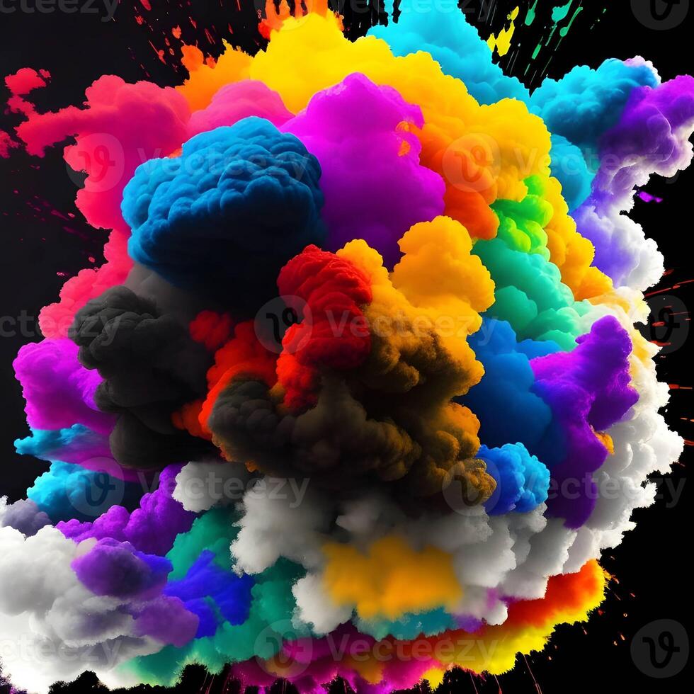 colorful explosions with clouds isolated on transparent background. . photo