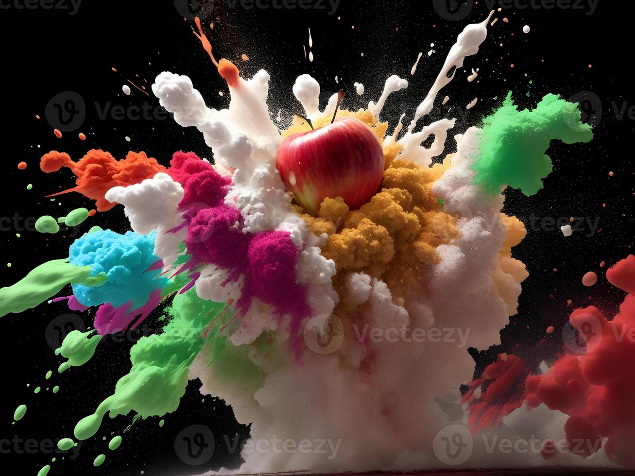 Colorful explosion with high-speed vivid color powder. Generative ai. photo