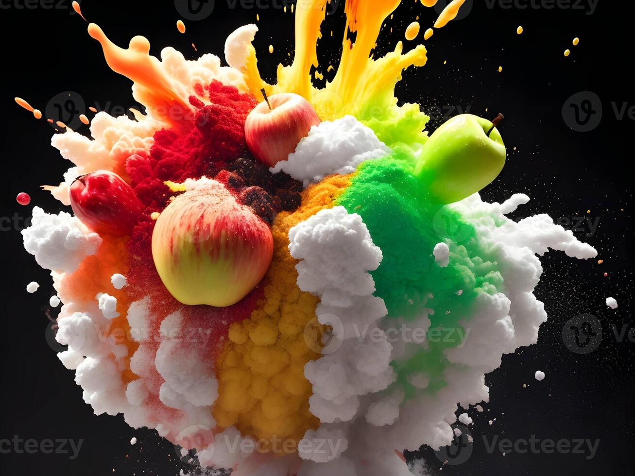 Colorful explosion with high-speed vivid color powder. Generative ai. photo