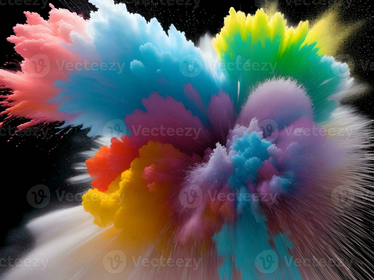 Colorful explosion with high-speed vivid color powder. Generative ai. photo