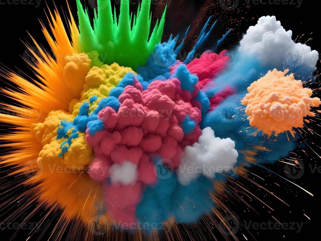 Colorful explosion with high-speed vivid color powder. Generative ai. photo