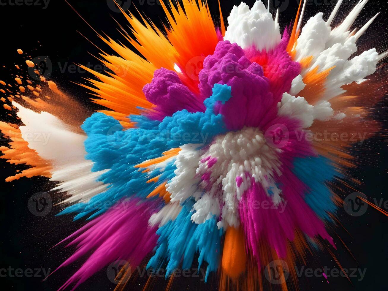 Colorful explosion with high-speed vivid color powder. Generative ai. photo