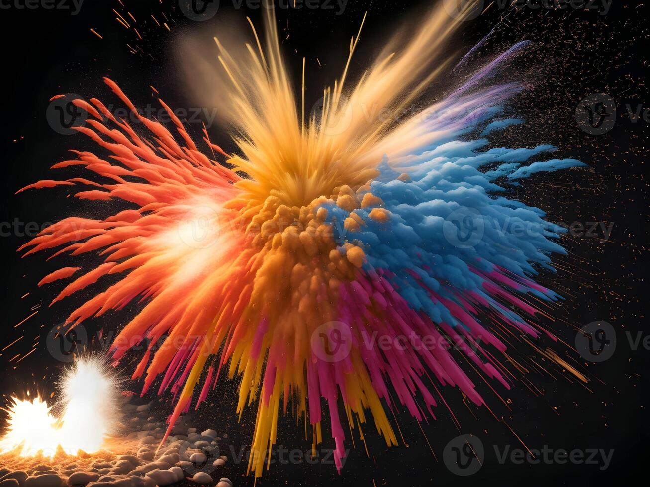 Colorful explosion with high-speed vivid color powder. Generative ai. photo