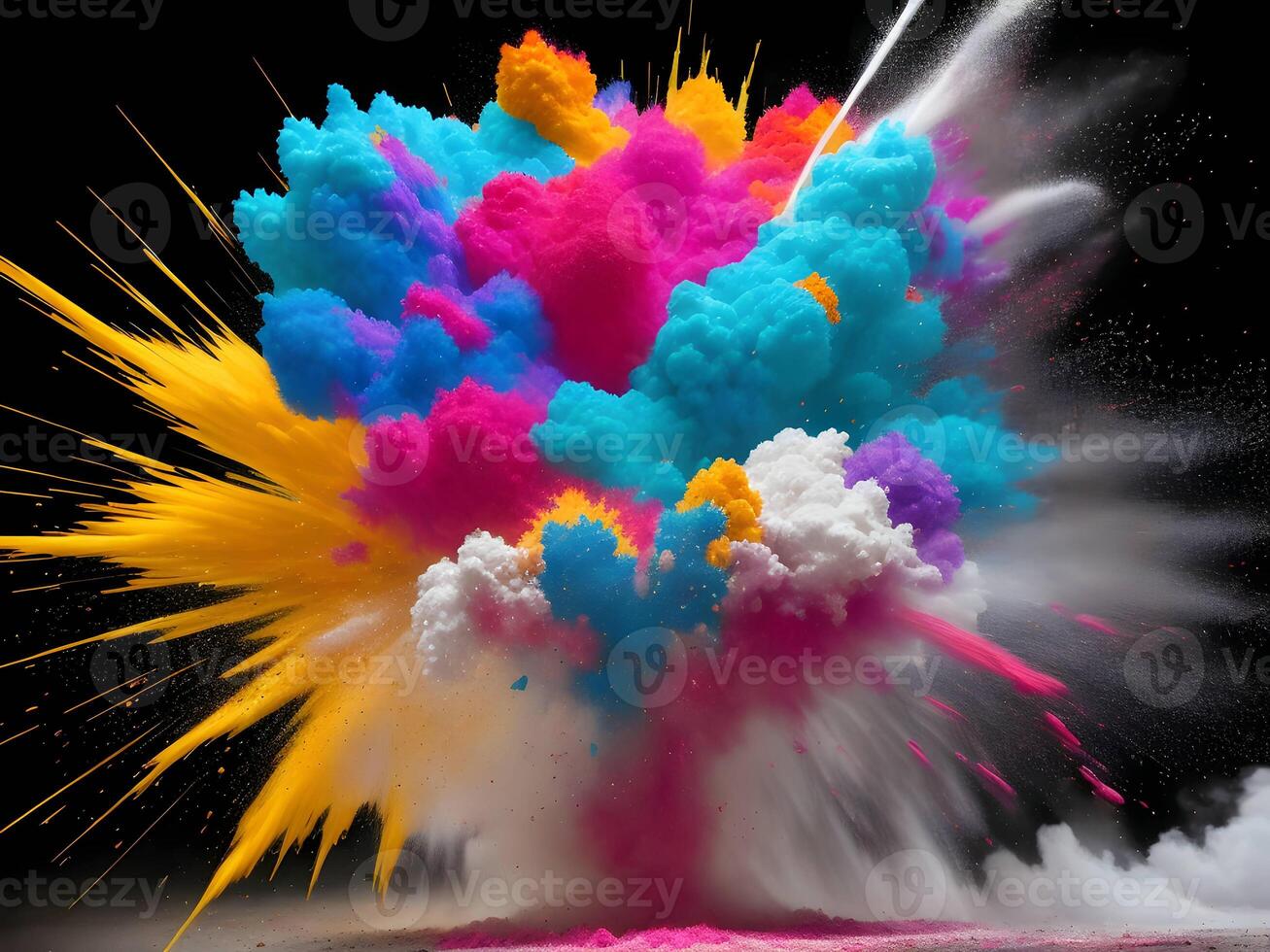 Colorful explosion with high-speed vivid color powder. Generative ai. photo