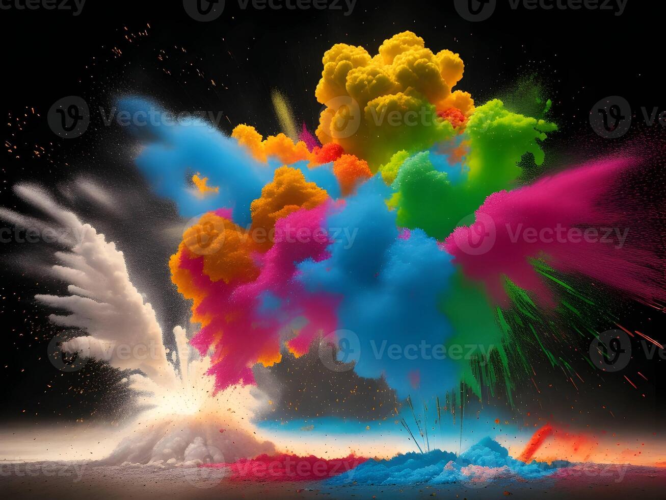 Colorful explosion with high-speed vivid color powder. Generative ai. photo