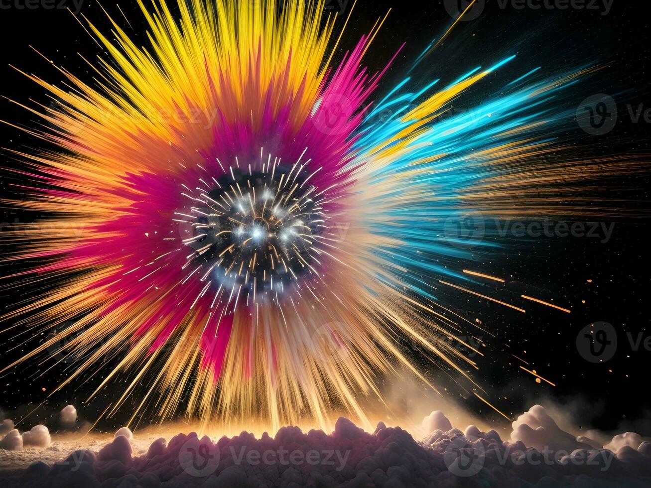 vistoso explosión con alta velocidad vívido color polvo. generativo ai. foto