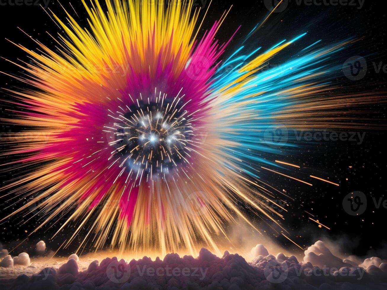 Colorful explosion with high-speed vivid color powder. Generative ai. photo