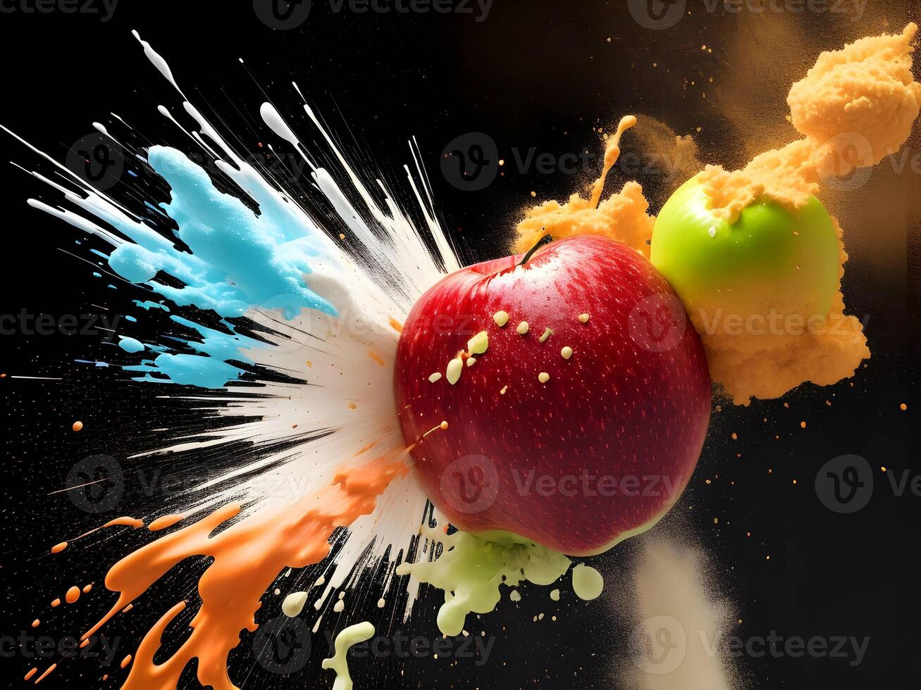 Colorful explosion with high-speed vivid color powder. Generative ai. photo