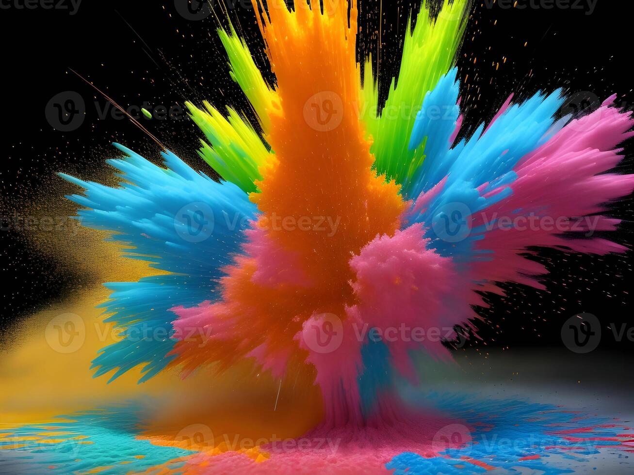 Colorful explosion with high-speed vivid color powder. Generative ai. photo